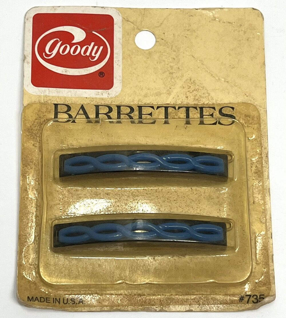 Vintage Goody Barrettes 2.5” Metal Clasp #735 Turquoise Blue Black 1982 NIP (2)
